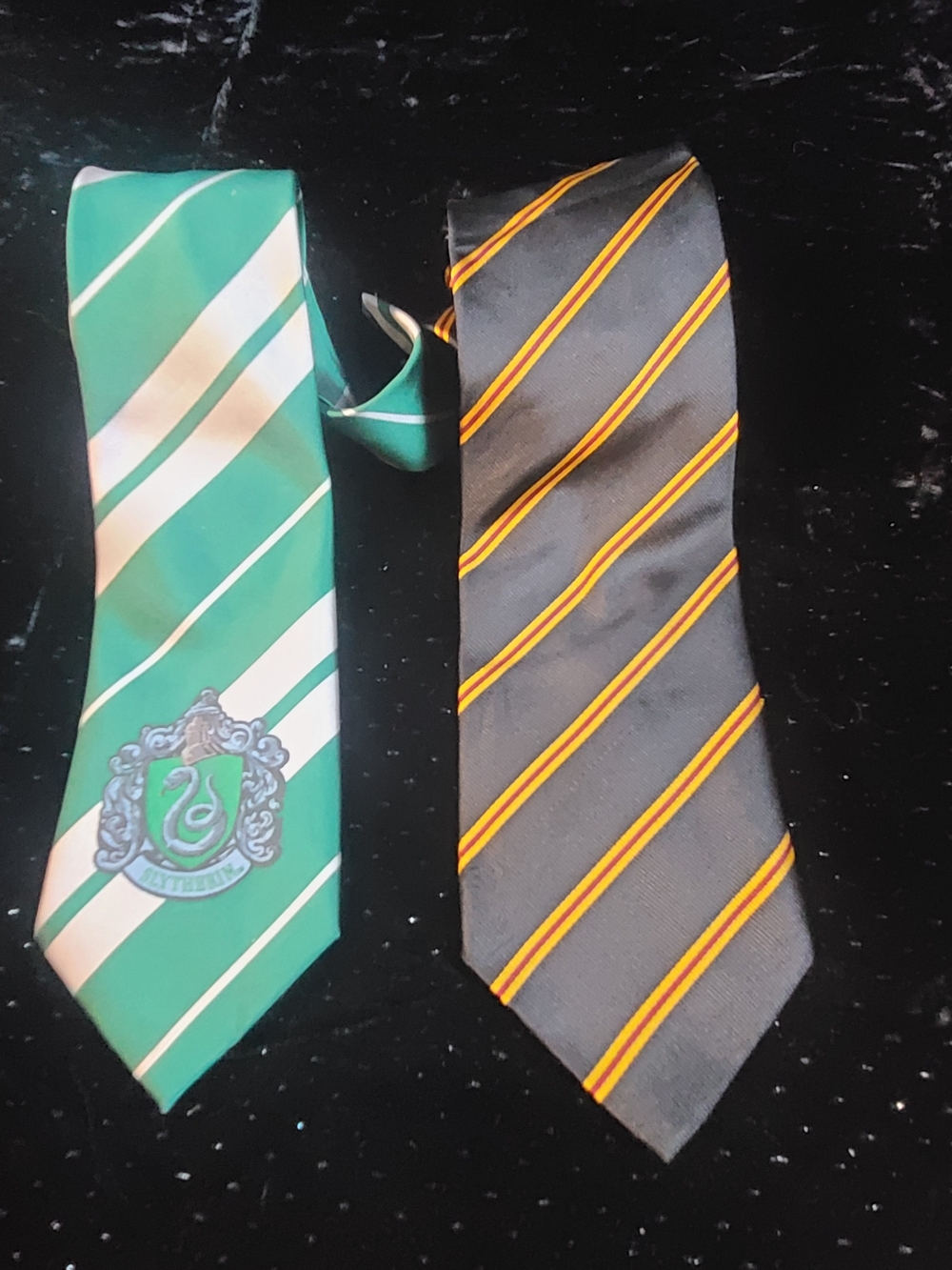Slytherin Green & Cream Stripe Tie + Gryffindor-Inspired Black & Gold Stripe Tie